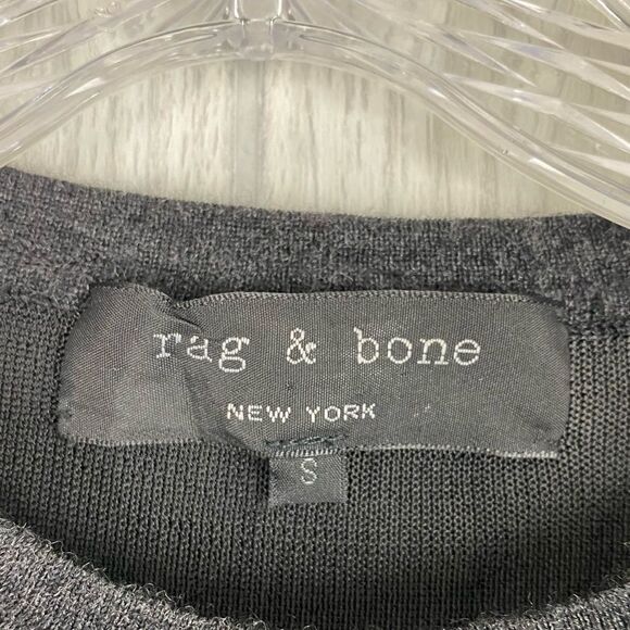 Rag & Bone | Black Marino Wool Crew Neck Sweater With Mesh Detail Size Small - Picture 7 of 8